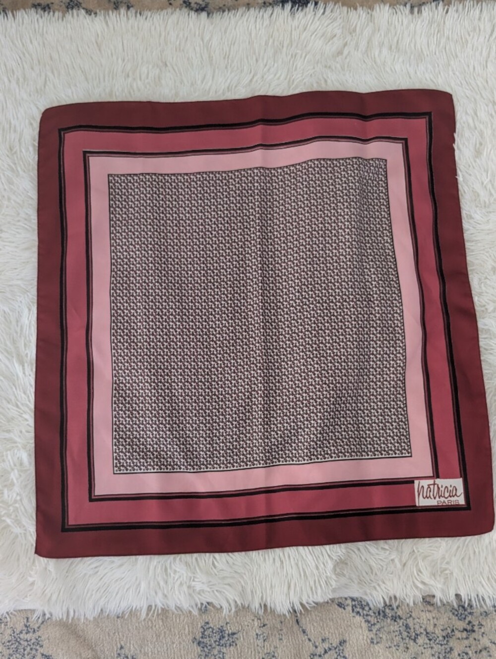 Vintage Patricia Paris Square Scarf Burgundy Pink Geometric Print 24"